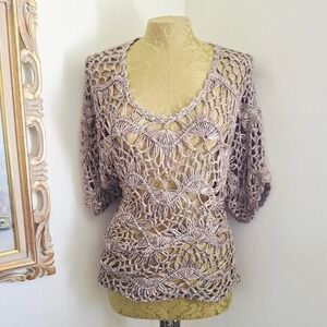 Y2K Vintage Dressbarn Crochet Knit Top Size Medium Boho Cottage Festival Vibe